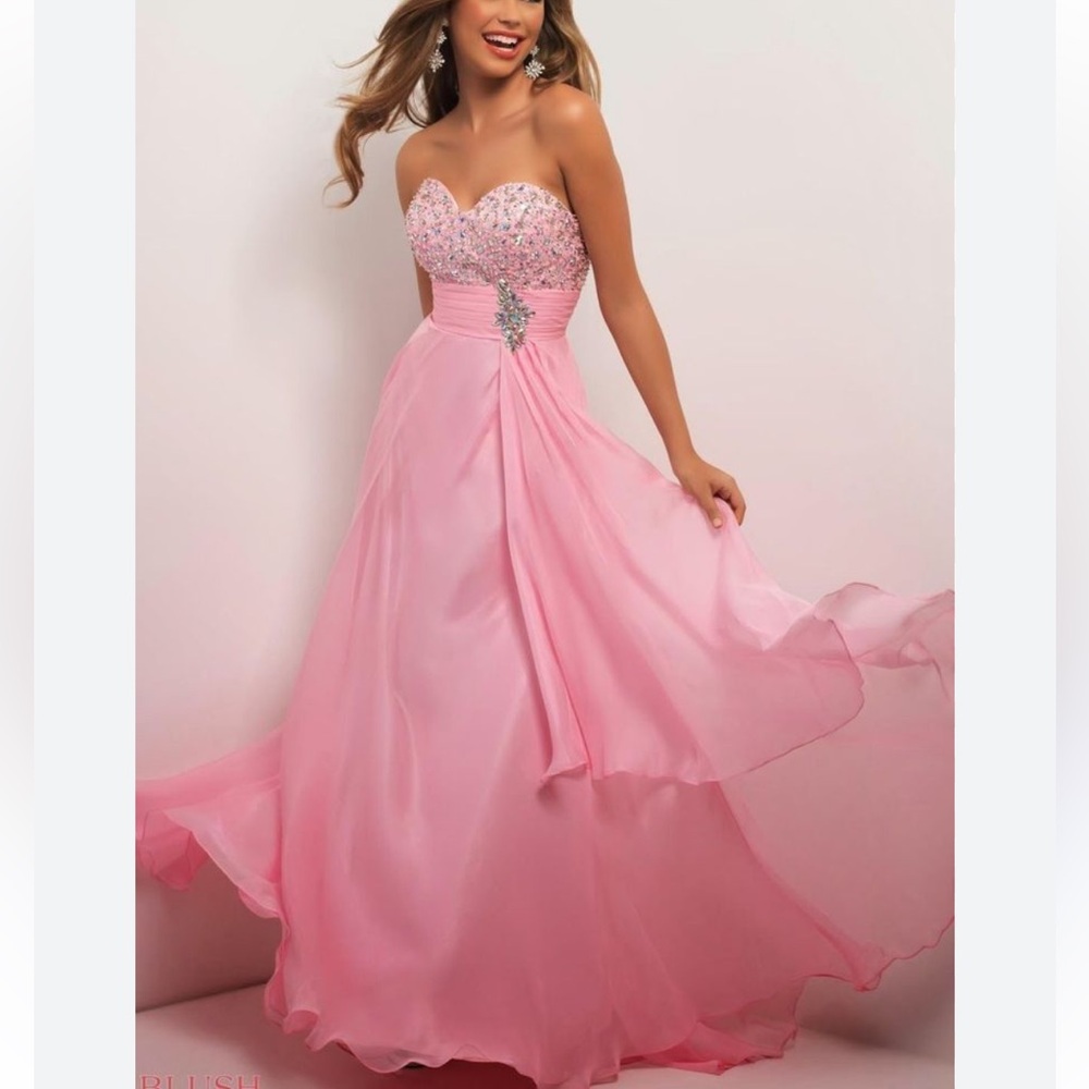 Blush prom Blush Pink Strapless Evening Gown